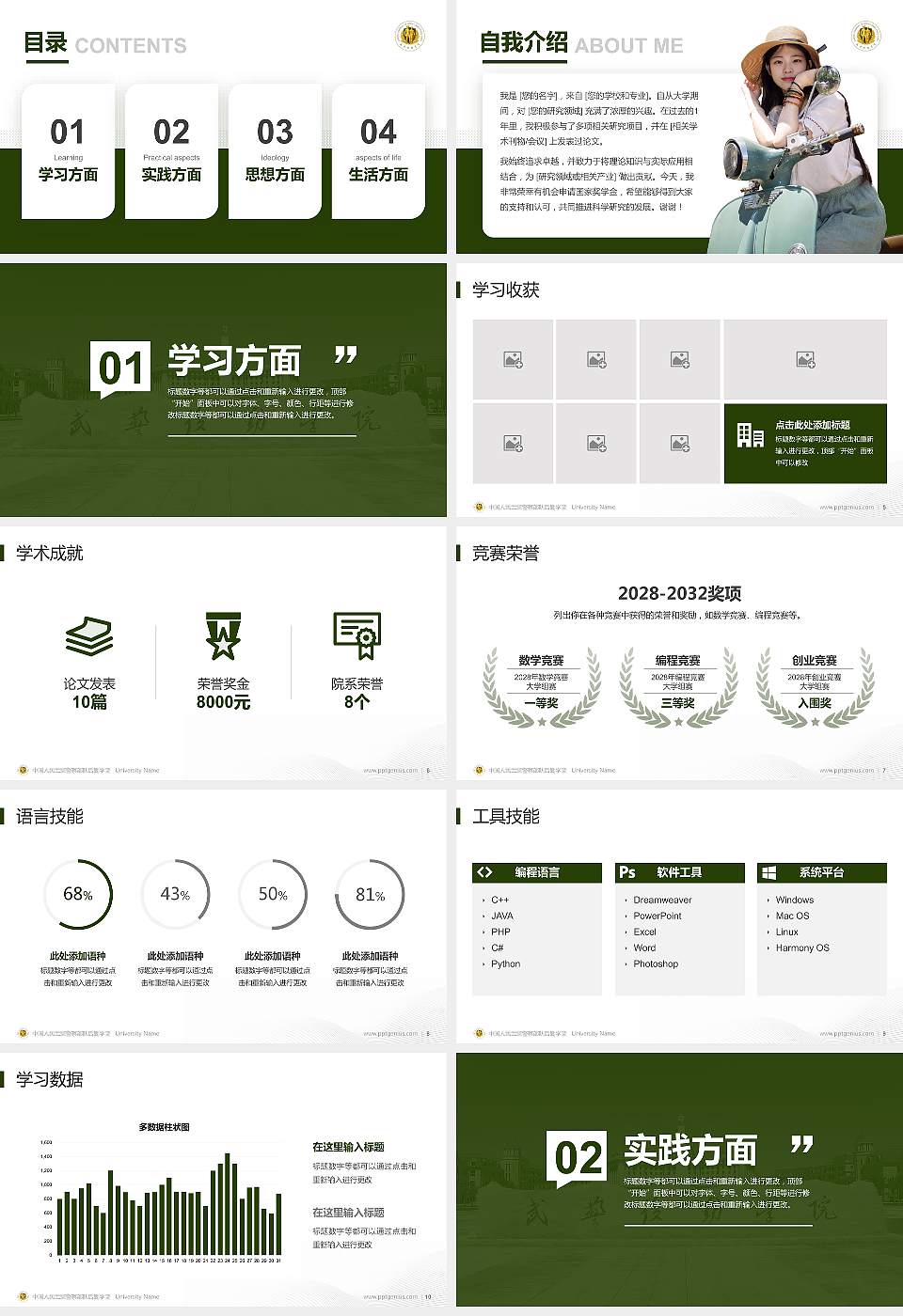 中国人民武装警察部队后勤学院专用国家奖学金答辩PPT模板16:9格式幻灯片预览图2