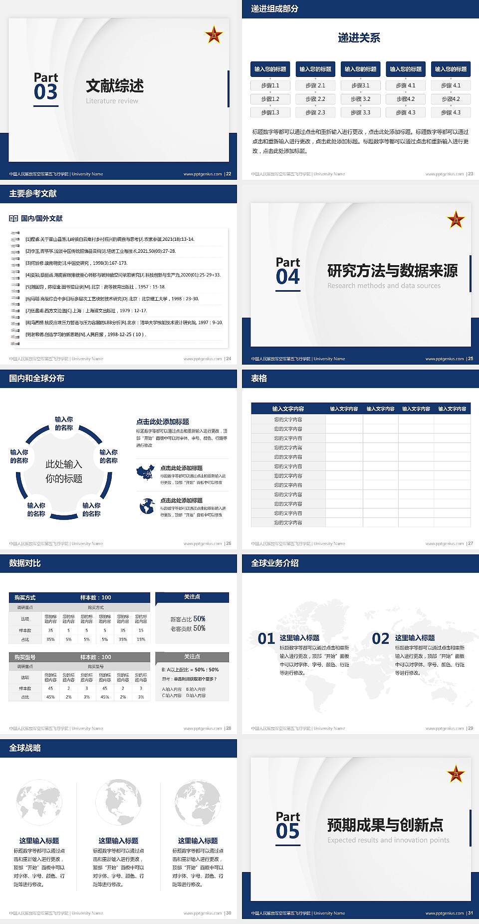 中国人民解放军空军第五飞行学院硕士研究生/本科生毕业论文答辩/开题报告通用PPT模板4:3格式幻灯片预览图4