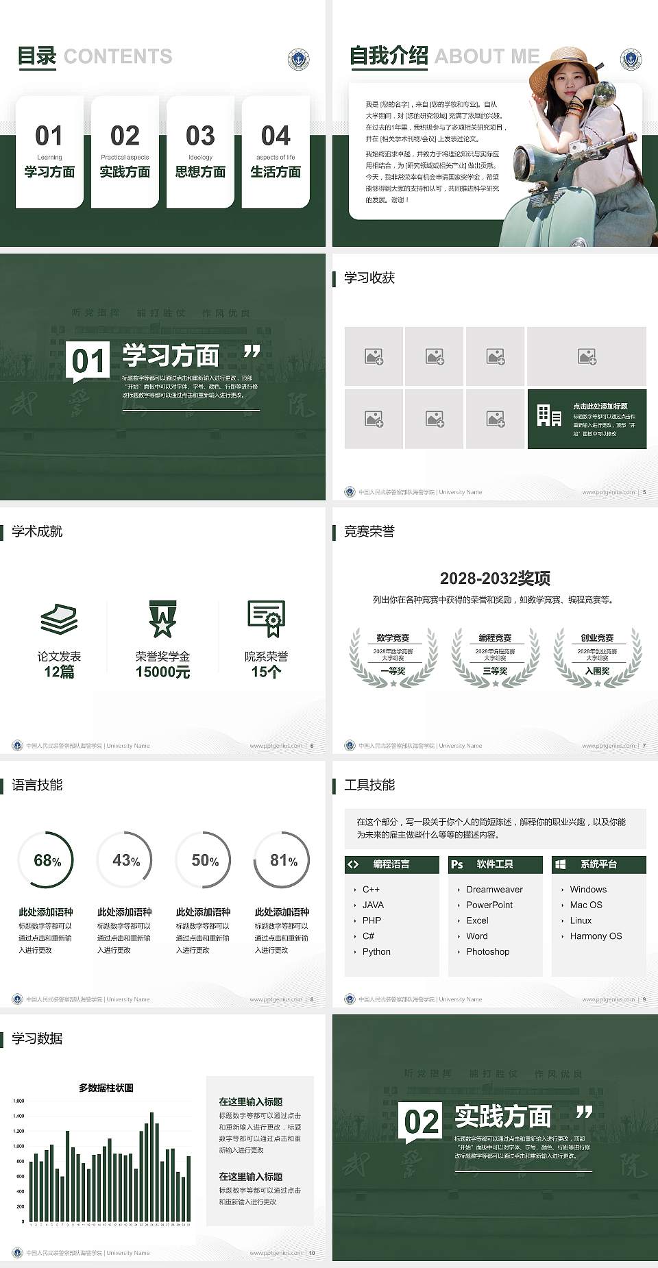 中国人民武装警察部队海警学院专用国家奖学金答辩PPT模板4:3格式幻灯片预览图2