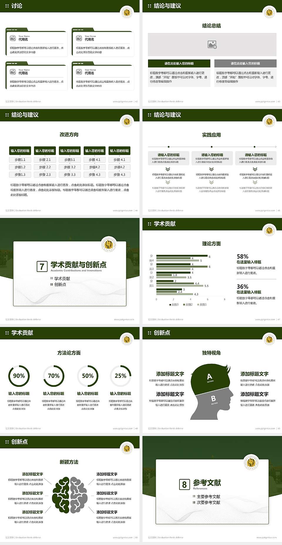 中国人民武装警察部队后勤学院论文答辩标准PPT模板4:3格式幻灯片预览图6