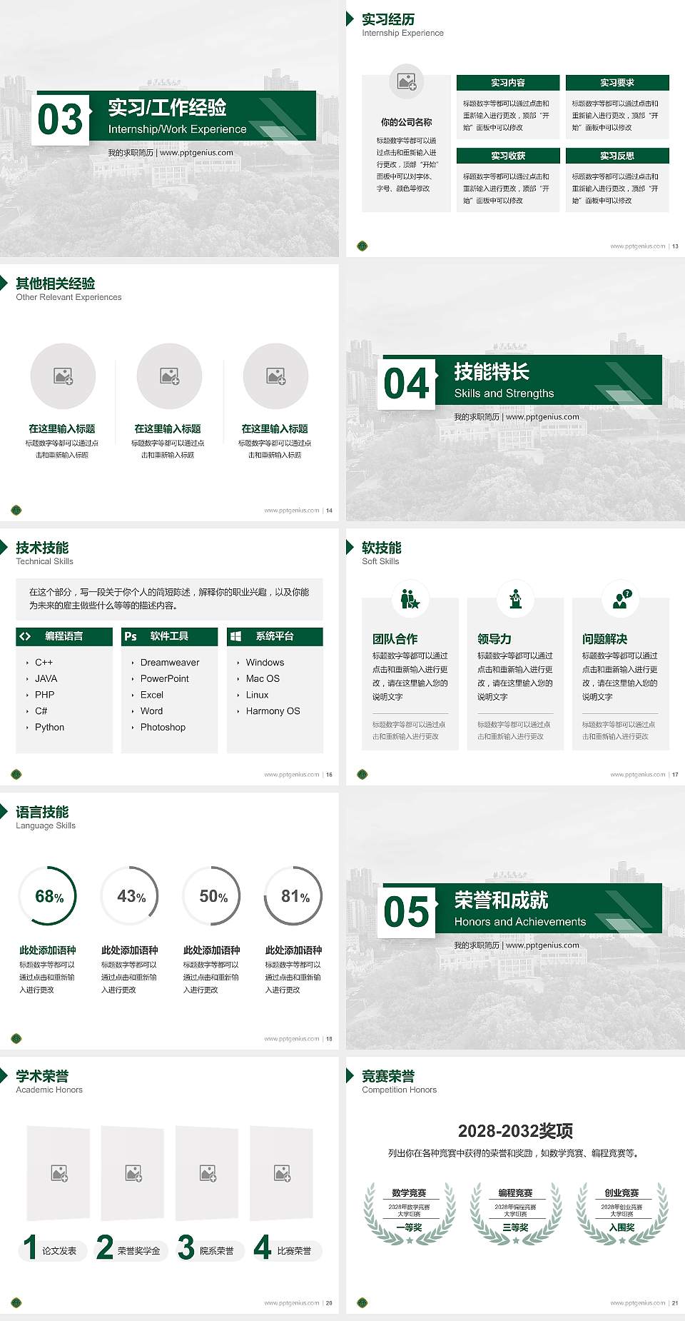 中国人民解放军陆军军医大学教师/学生通用个人简历PPT模板4:3格式幻灯片预览图3