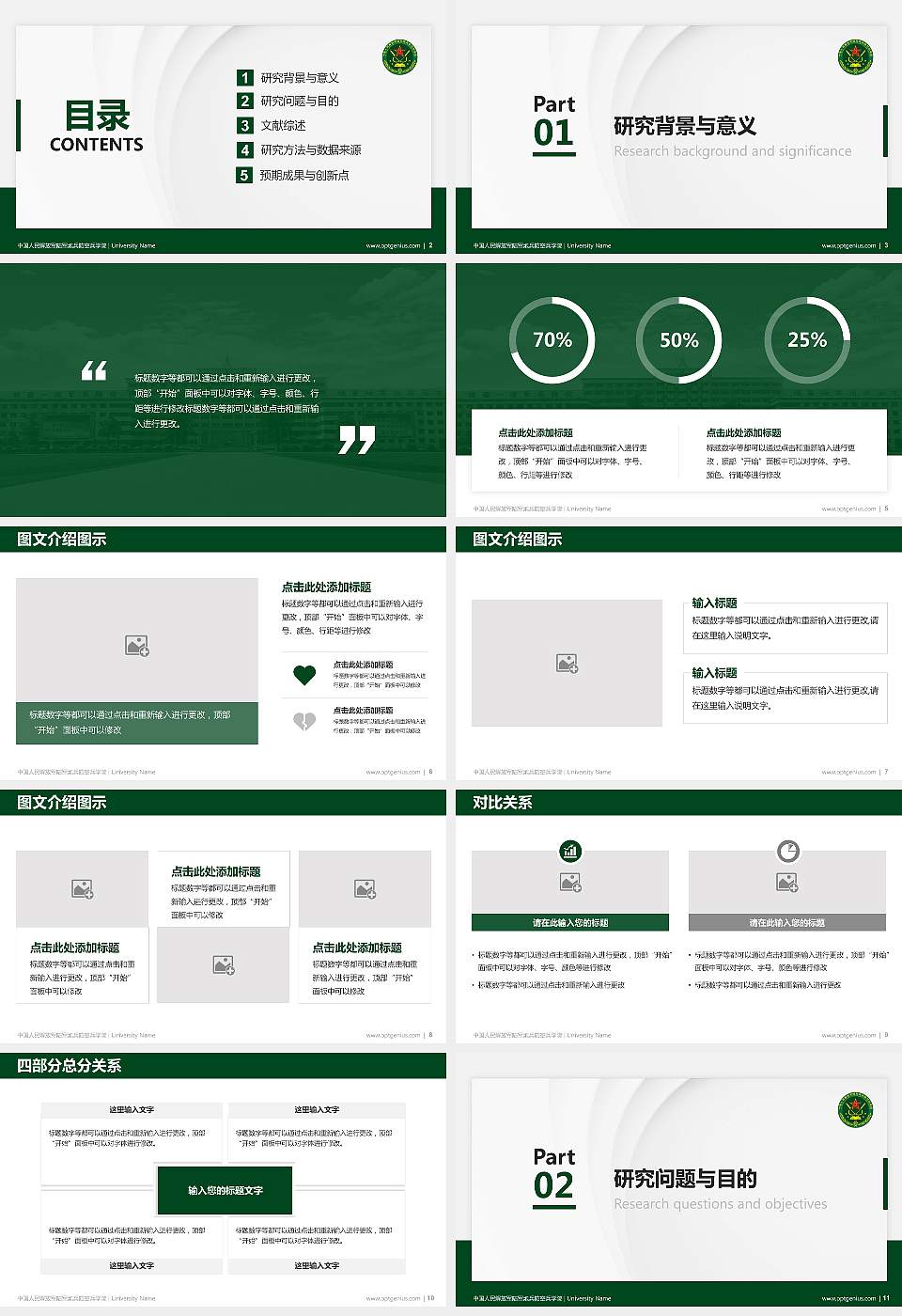 中国人民解放军陆军炮兵防空兵学院硕士研究生/本科生毕业论文答辩/开题报告通用PPT模板16:9格式幻灯片预览图2