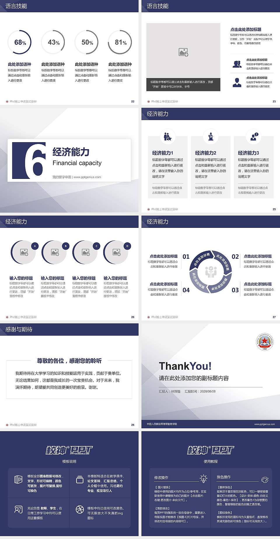 中国人民解放军海军勤务学院PhD博士申请面试/复试答辩通用PPT模板4:3格式幻灯片预览图4