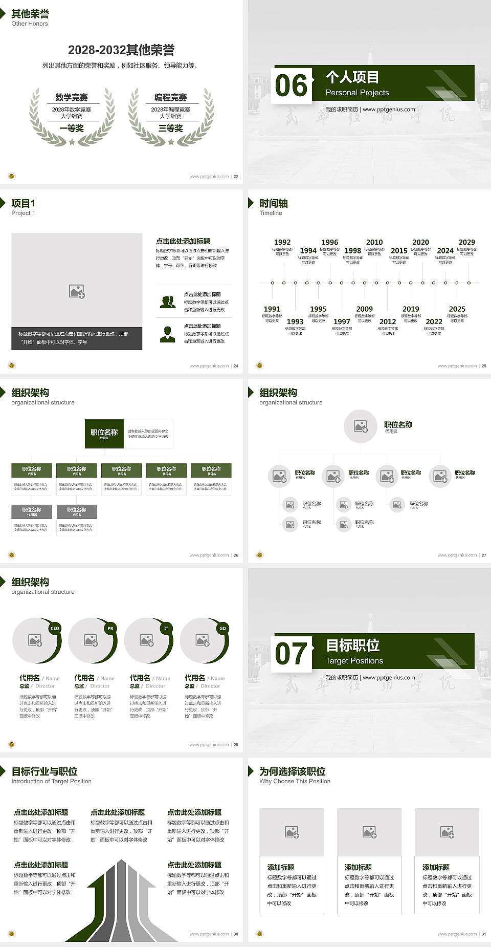 中国人民武装警察部队后勤学院教师/学生通用个人简历PPT模板4:3格式幻灯片预览图4