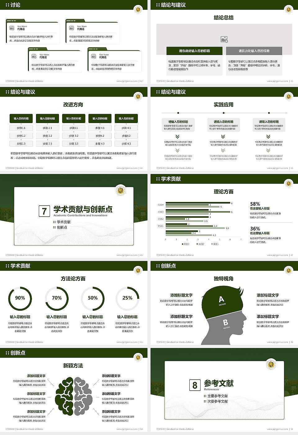 中国人民武装警察部队后勤学院论文答辩标准PPT模板16:9格式幻灯片预览图6