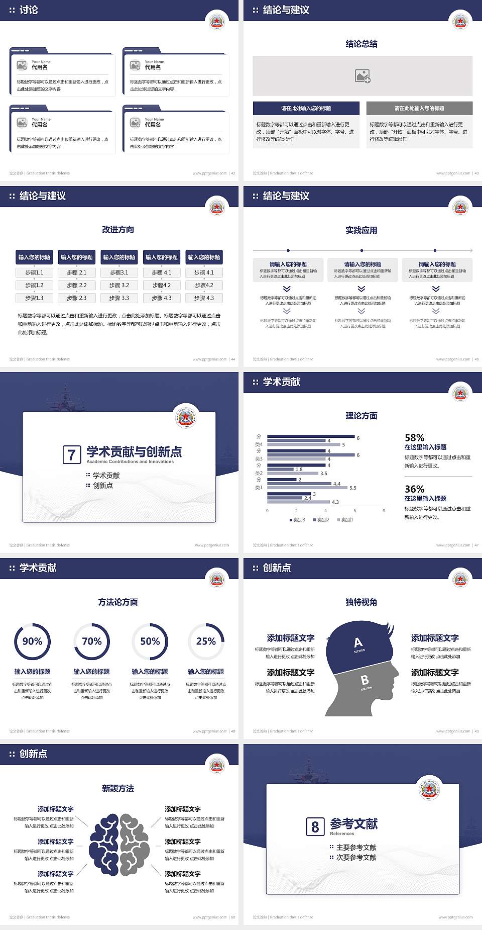 中国人民解放军海军勤务学院论文答辩标准PPT模板4:3格式幻灯片预览图6