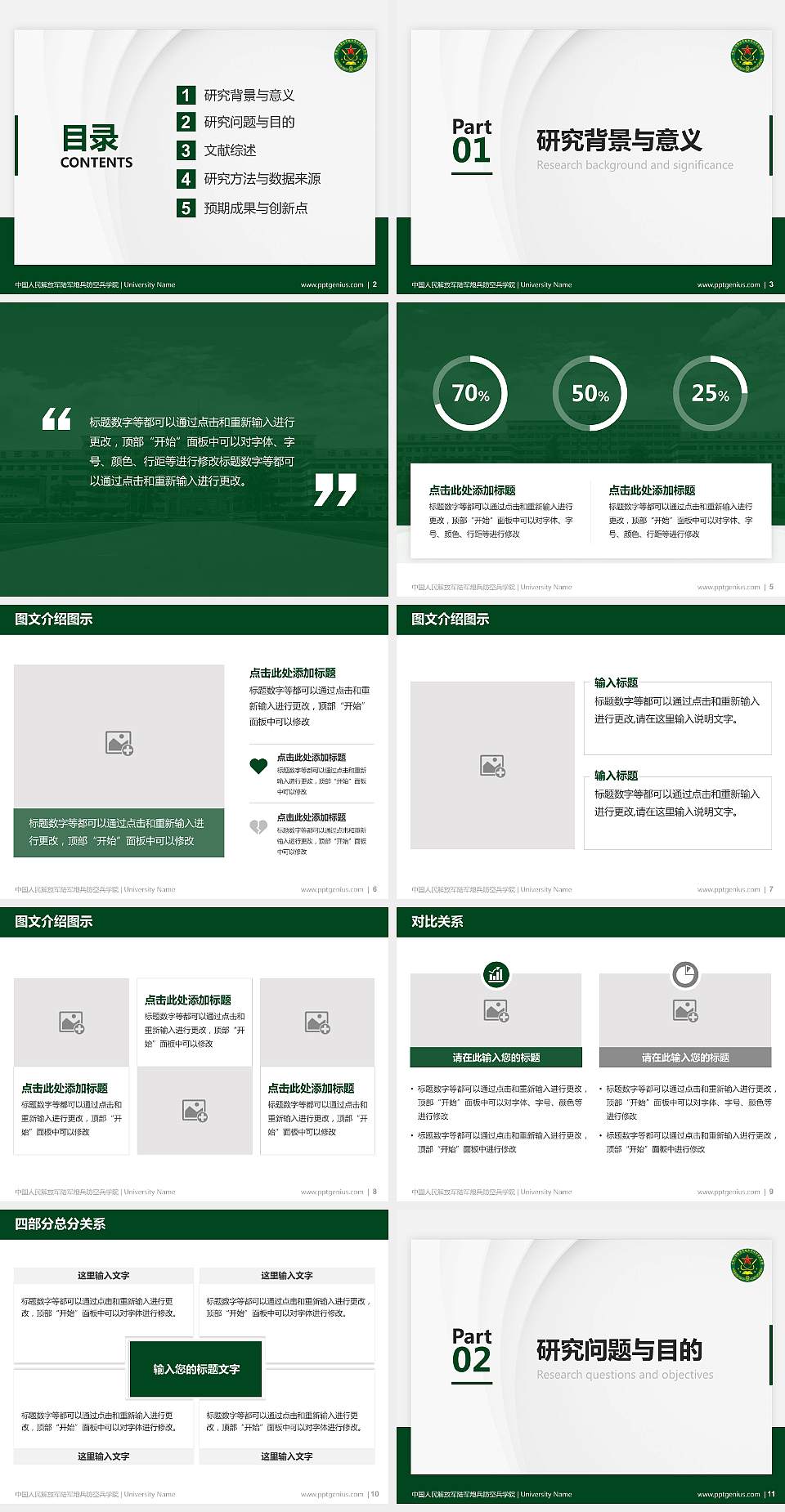 中国人民解放军陆军炮兵防空兵学院硕士研究生/本科生毕业论文答辩/开题报告通用PPT模板4:3格式幻灯片预览图2