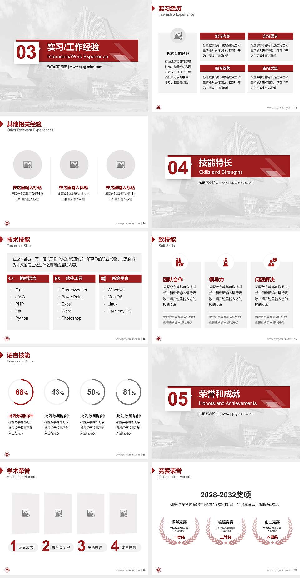 漯河食品工程职业大学教师/学生通用个人简历PPT模板4:3格式幻灯片预览图3