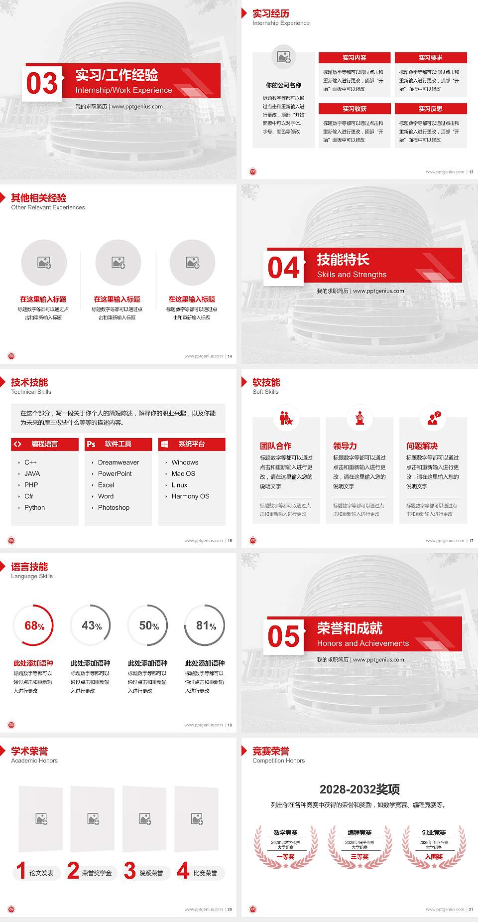 德宏师范学院教师/学生通用个人简历PPT模板4:3格式幻灯片预览图3