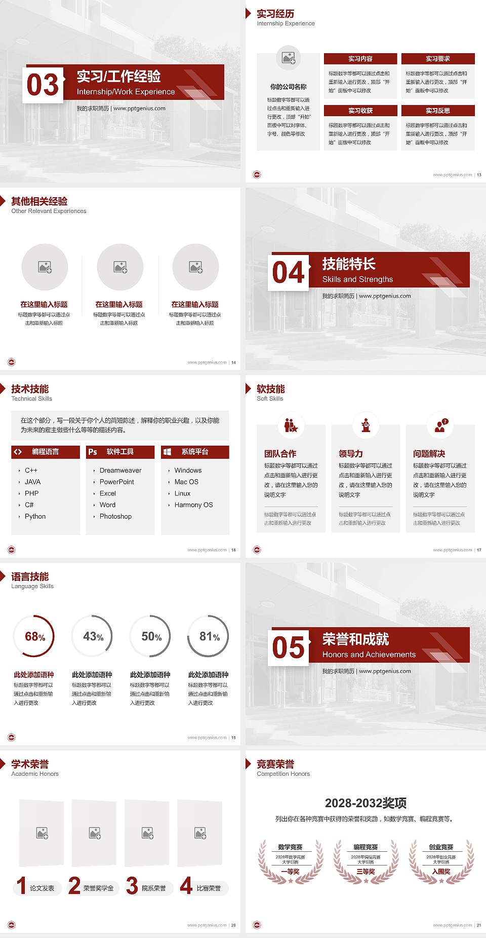 安徽大学纽约石溪学院教师/学生通用个人简历PPT模板4:3格式幻灯片预览图3