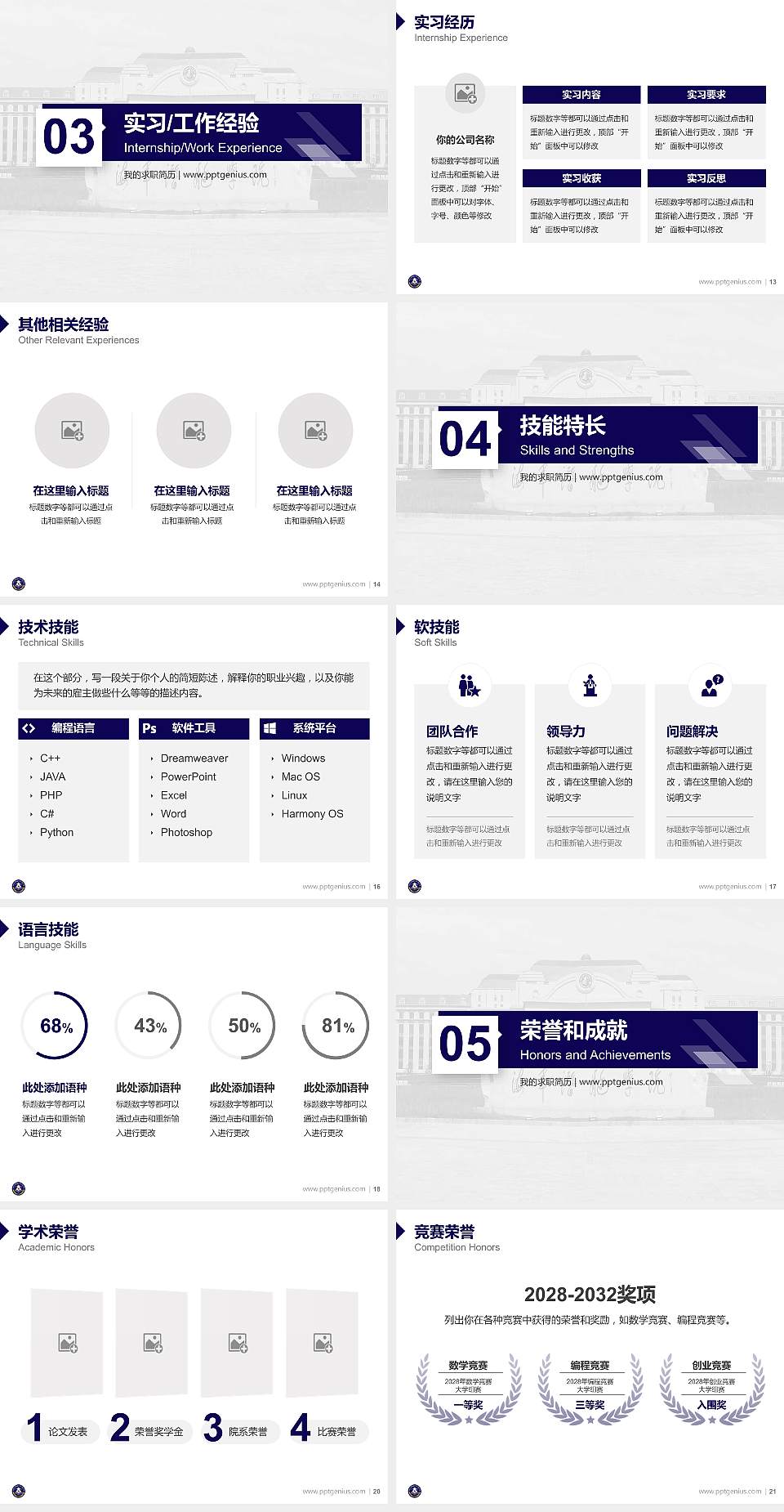 海军潜艇学院教师/学生通用个人简历PPT模板4:3格式幻灯片预览图3