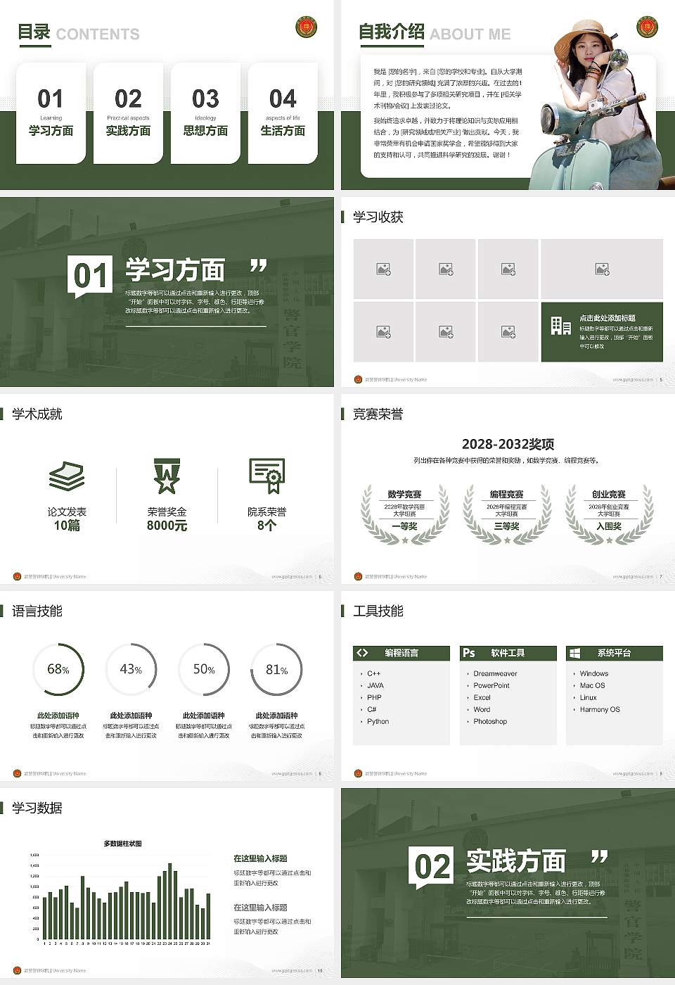 武警警官学院专用国家奖学金答辩PPT模板16:9格式幻灯片预览图2