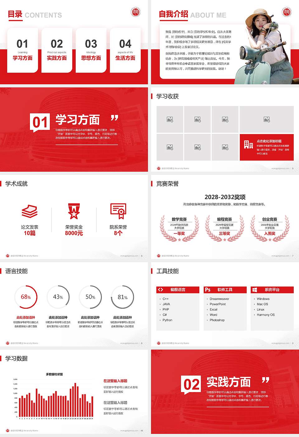 德宏师范学院专用国家奖学金答辩PPT模板16:9格式幻灯片预览图2