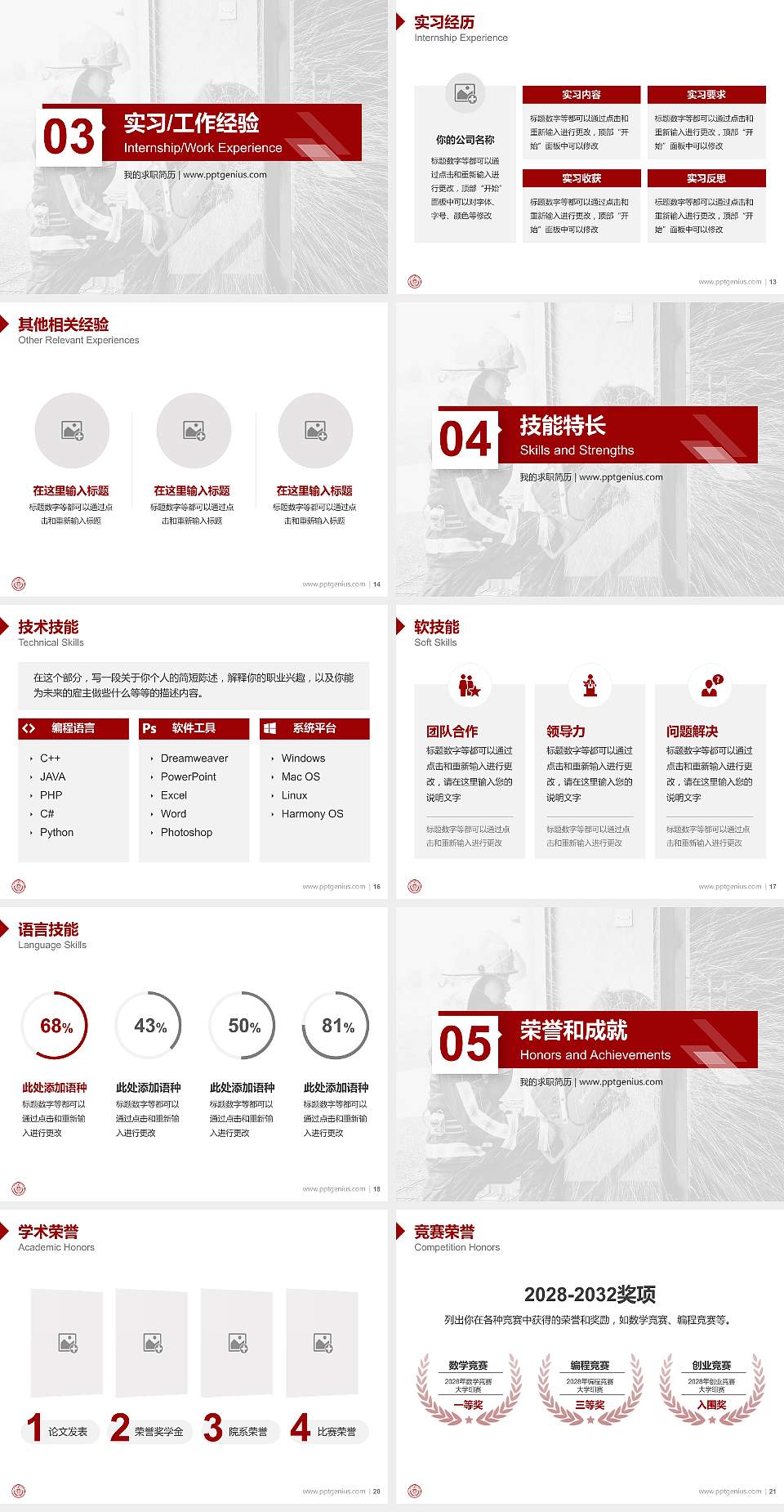 公安消防部队高等专科学校教师/学生通用个人简历PPT模板4:3格式幻灯片预览图3