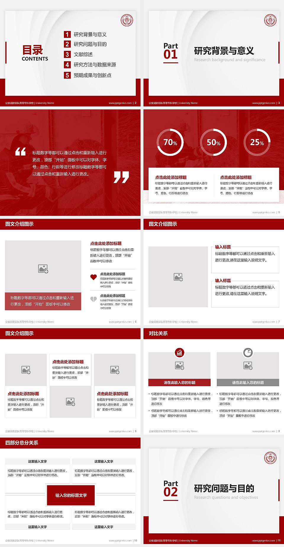 公安消防部队高等专科学校硕士研究生/本科生毕业论文答辩/开题报告通用PPT模板4:3格式幻灯片预览图2