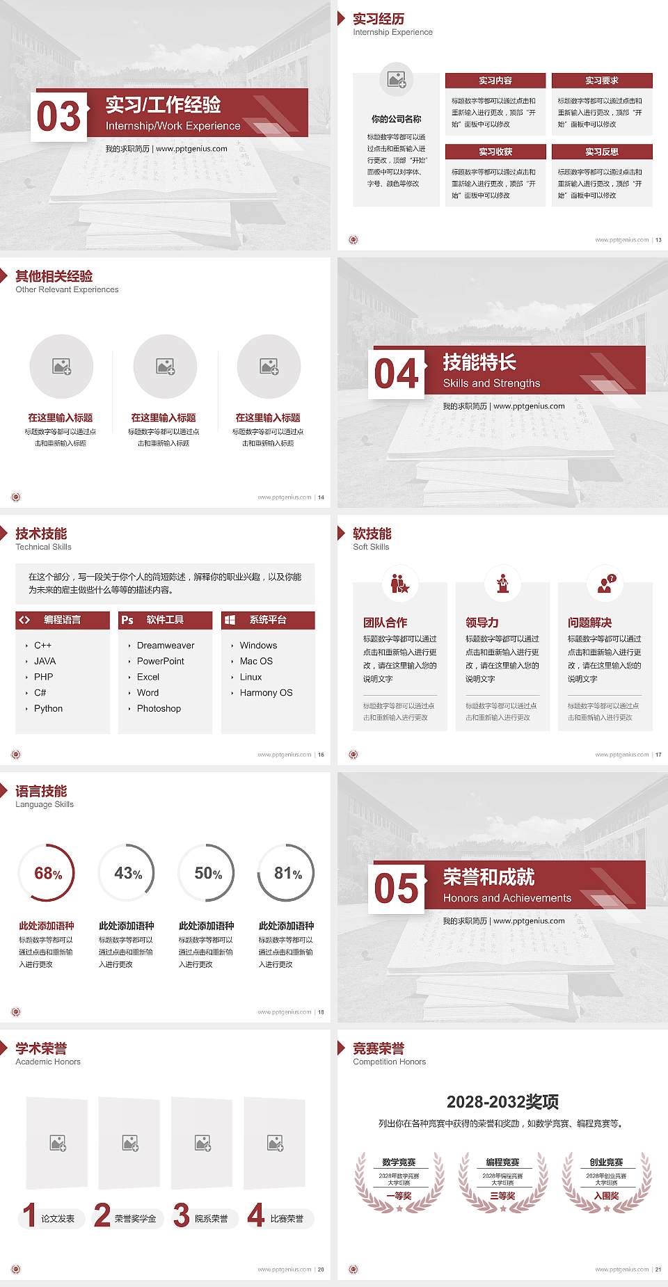 重庆中医药学院教师/学生通用个人简历PPT模板4:3格式幻灯片预览图3