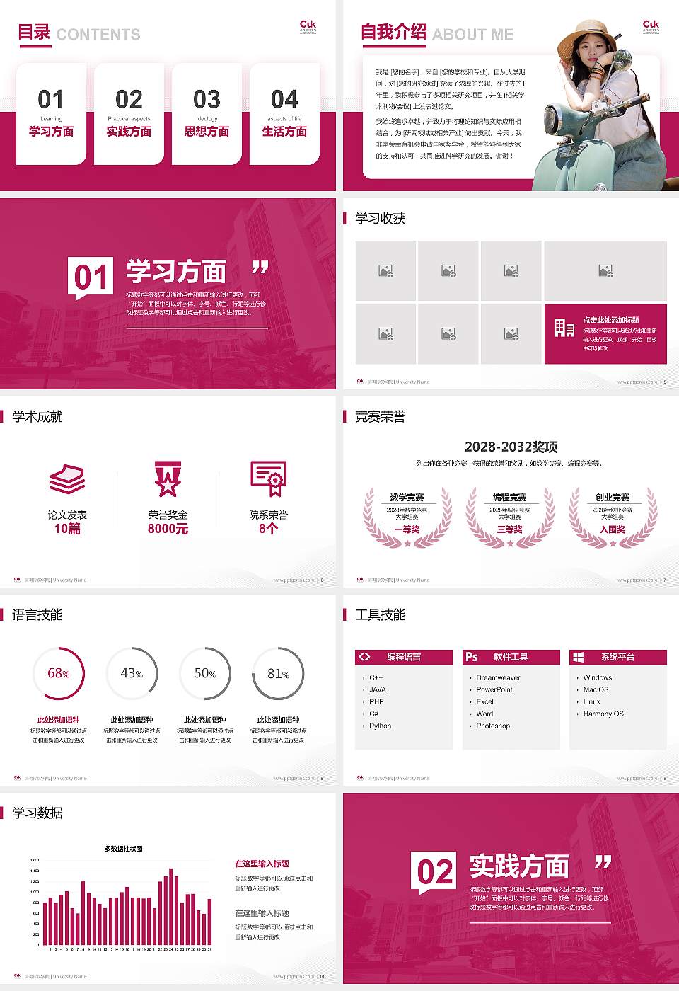 昆明传媒学院专用国家奖学金答辩PPT模板16:9格式幻灯片预览图2