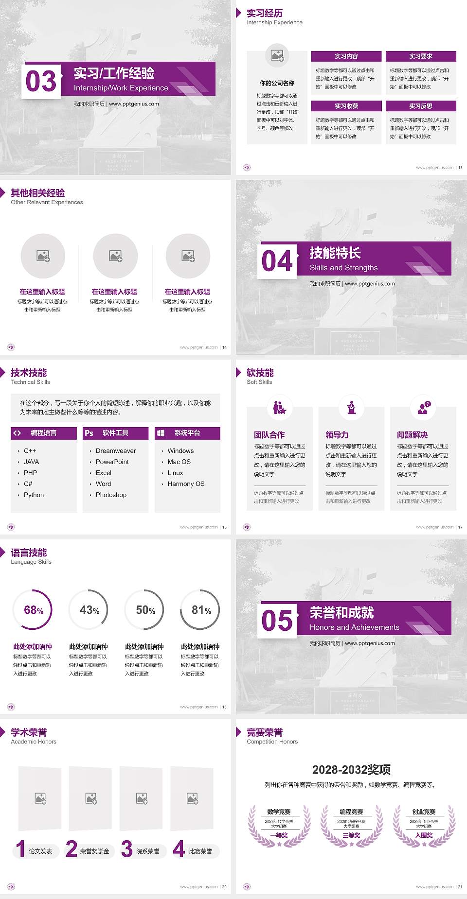 重庆电子科技职业大学教师/学生通用个人简历PPT模板4:3格式幻灯片预览图3