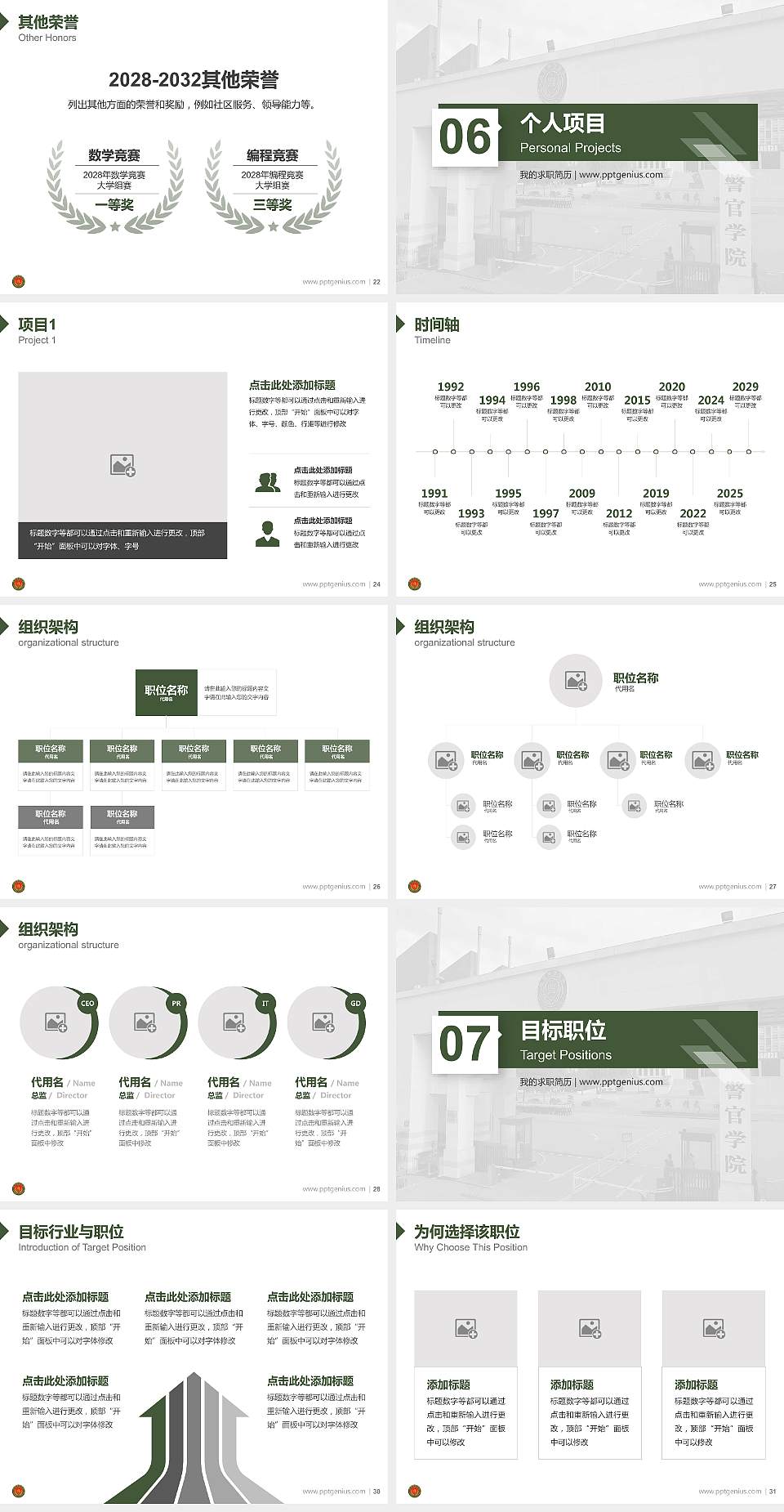 武警警官学院教师/学生通用个人简历PPT模板4:3格式幻灯片预览图4