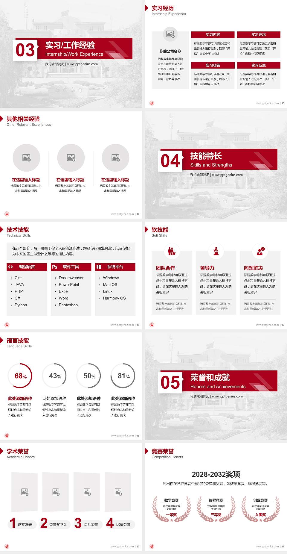 新疆交通职业技术大学教师/学生通用个人简历PPT模板4:3格式幻灯片预览图3