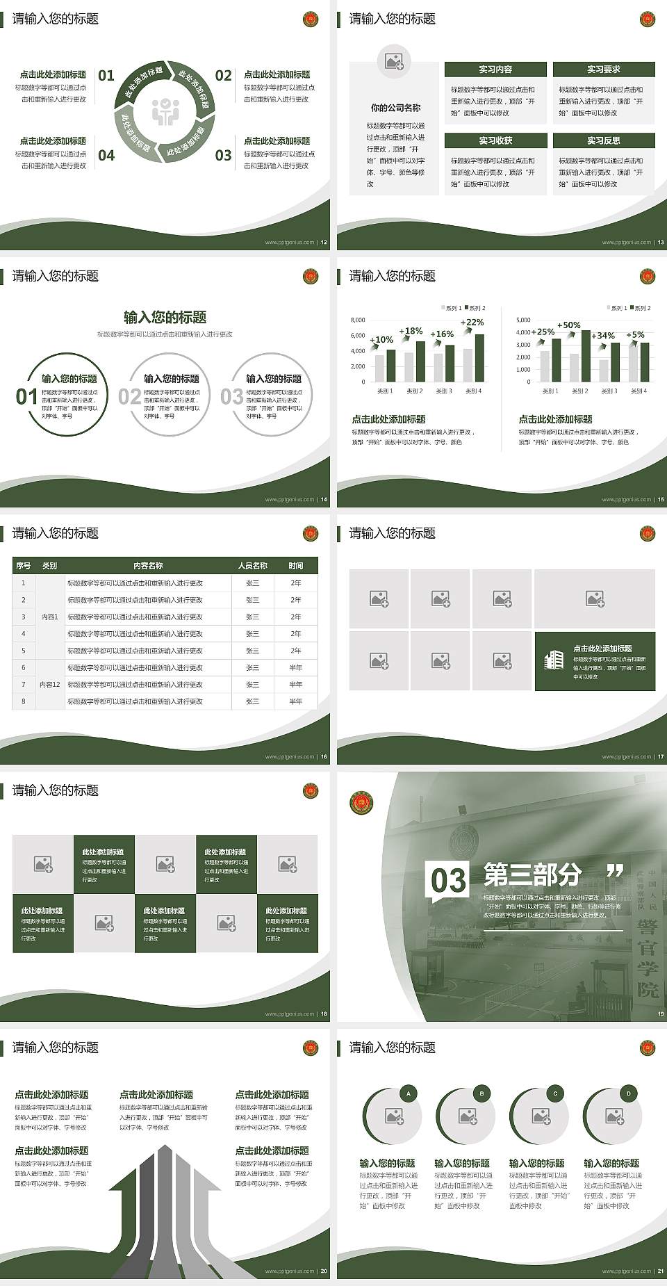 武警警官学院专题讲座/学术交流会PPT模板4:3格式幻灯片预览图3