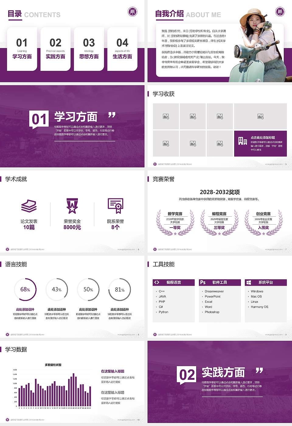 山东城市服务职业学院专用国家奖学金答辩PPT模板16:9格式幻灯片预览图2