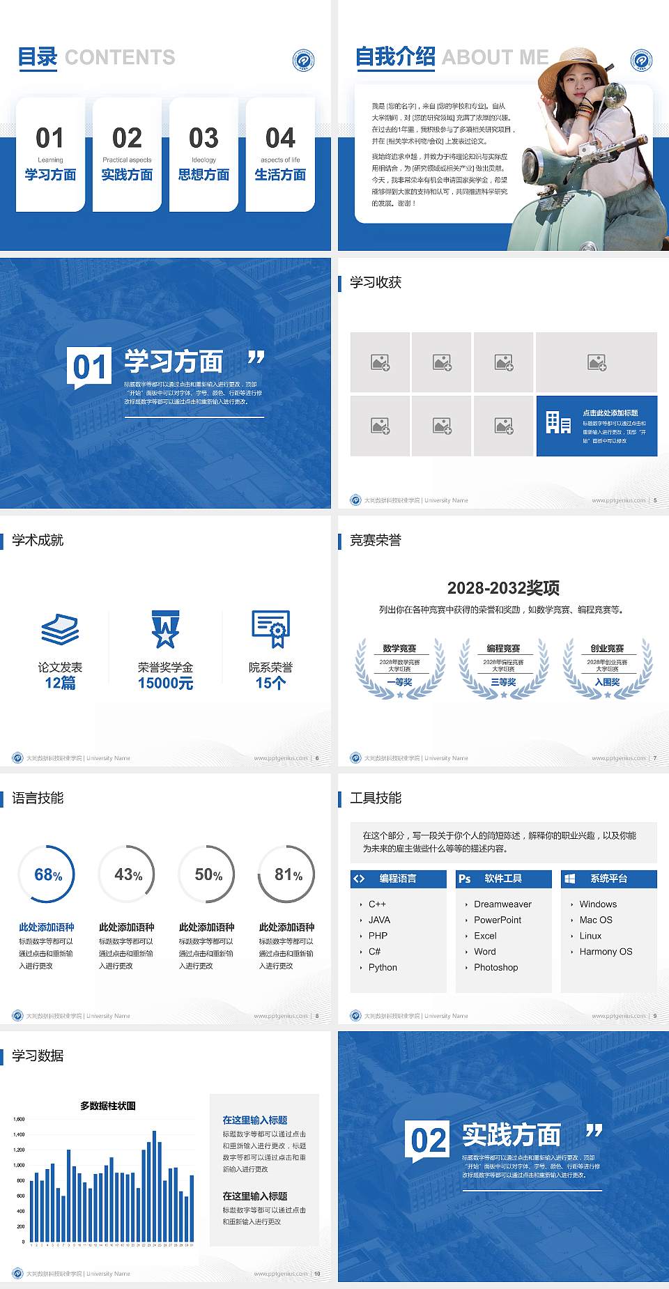 大同数据科技职业学院专用国家奖学金答辩PPT模板4:3格式幻灯片预览图2