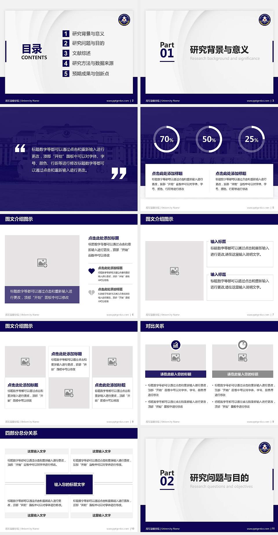 海军潜艇学院硕士研究生/本科生毕业论文答辩/开题报告通用PPT模板4:3格式幻灯片预览图2