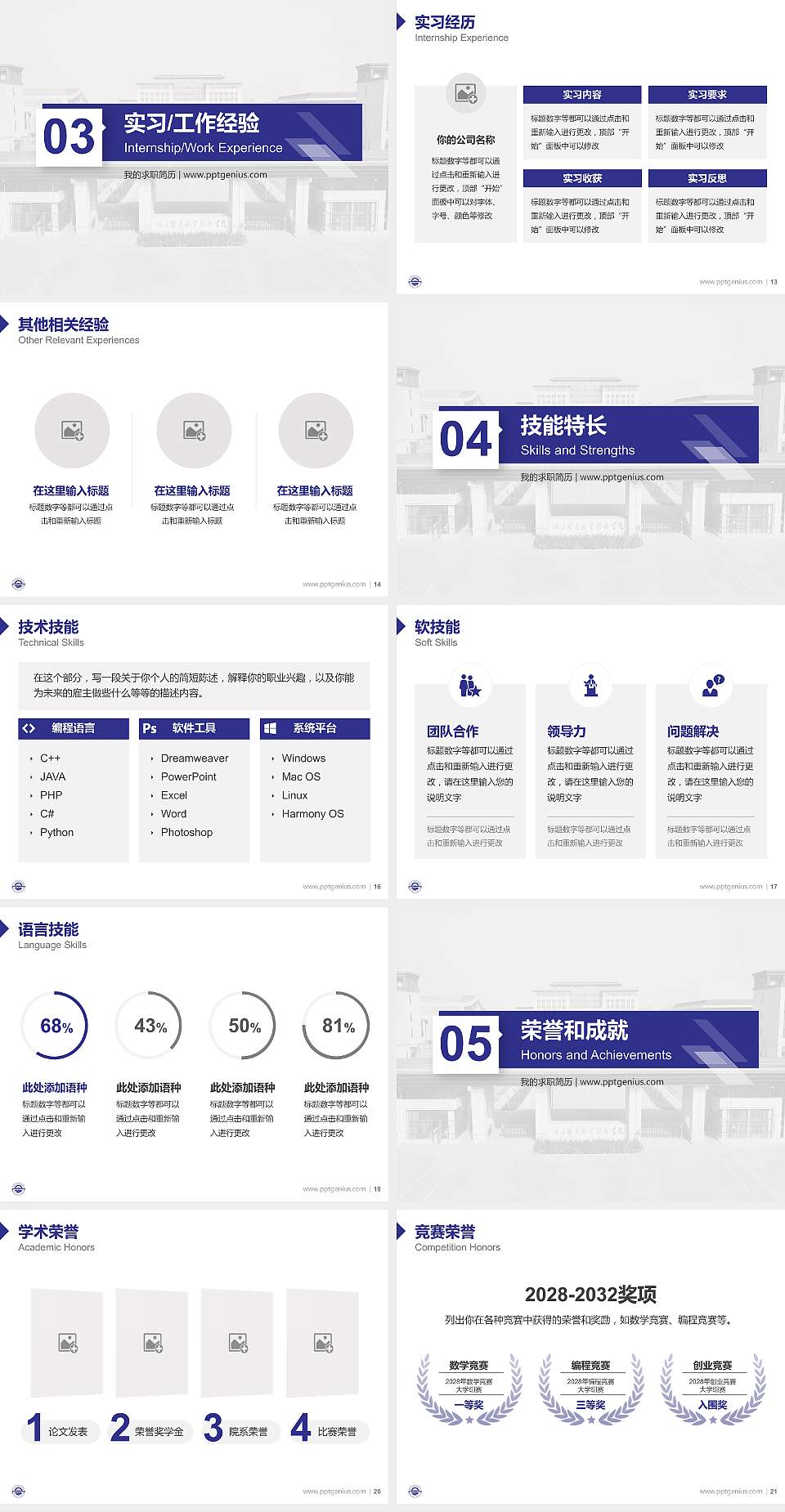 图木舒克职业技术学院教师/学生通用个人简历PPT模板4:3格式幻灯片预览图3