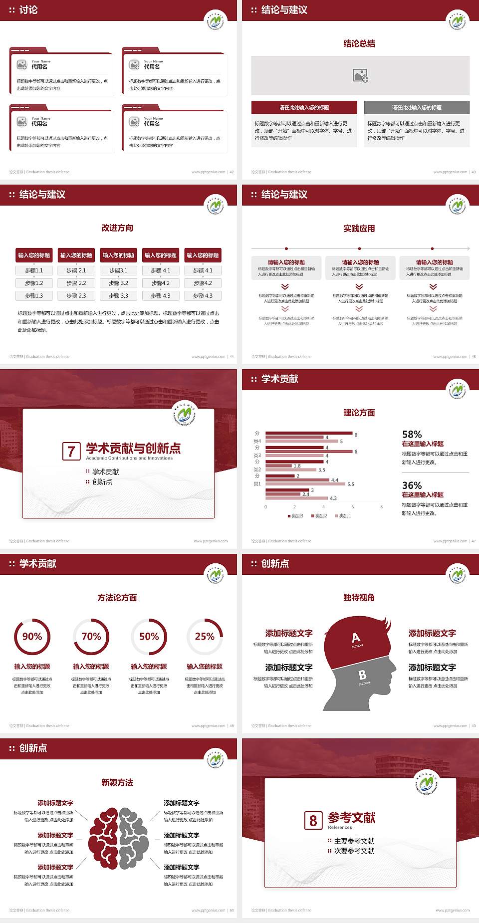 牡丹江医科大学论文答辩标准PPT模板4:3格式幻灯片预览图6