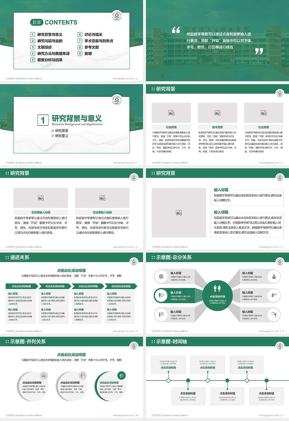 鹰潭卫生职业学院论文答辩标准PPT模板16:9格式幻灯片预览图2