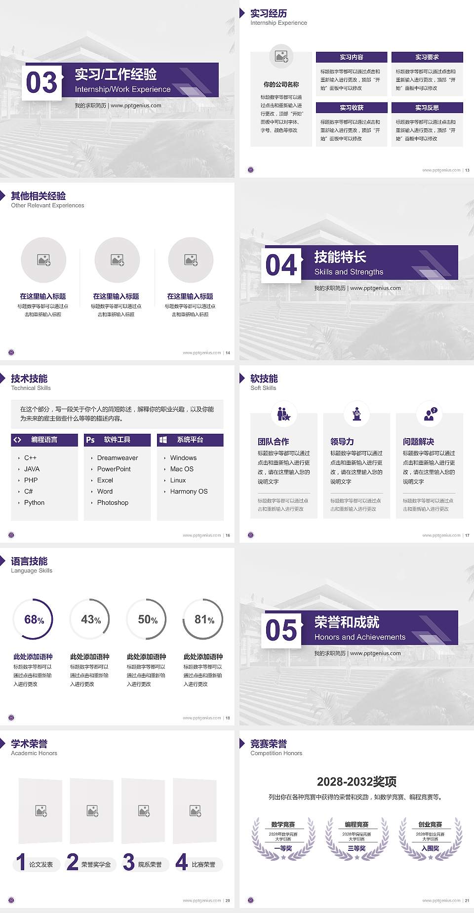 三亚护理职业学院教师/学生通用个人简历PPT模板4:3格式幻灯片预览图3