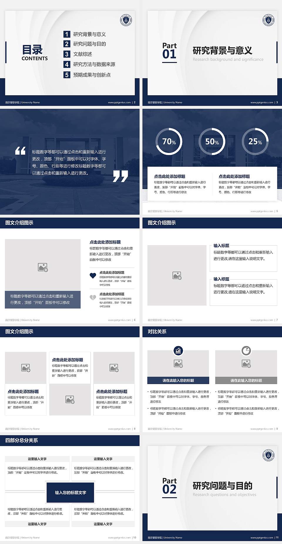 南京警察学院硕士研究生/本科生毕业论文答辩/开题报告通用PPT模板4:3格式幻灯片预览图2