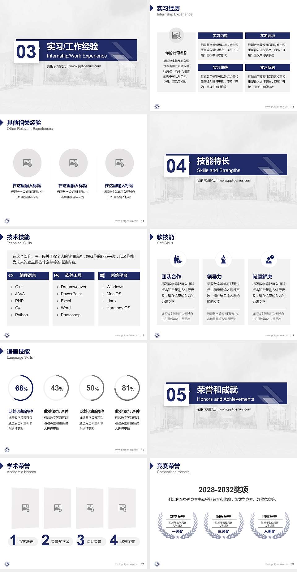 贵州交通职业大学教师/学生通用个人简历PPT模板4:3格式幻灯片预览图3
