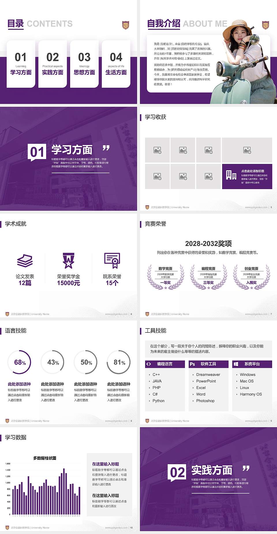 北京金融科技学院专用国家奖学金答辩PPT模板4:3格式幻灯片预览图2