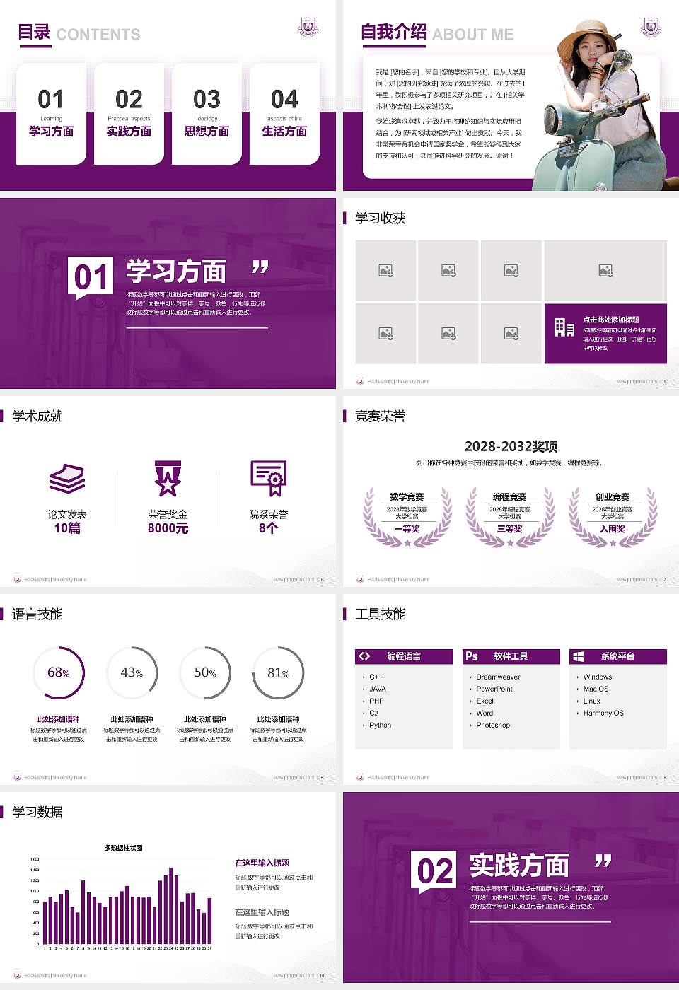 长沙科技学院专用国家奖学金答辩PPT模板16:9格式幻灯片预览图2