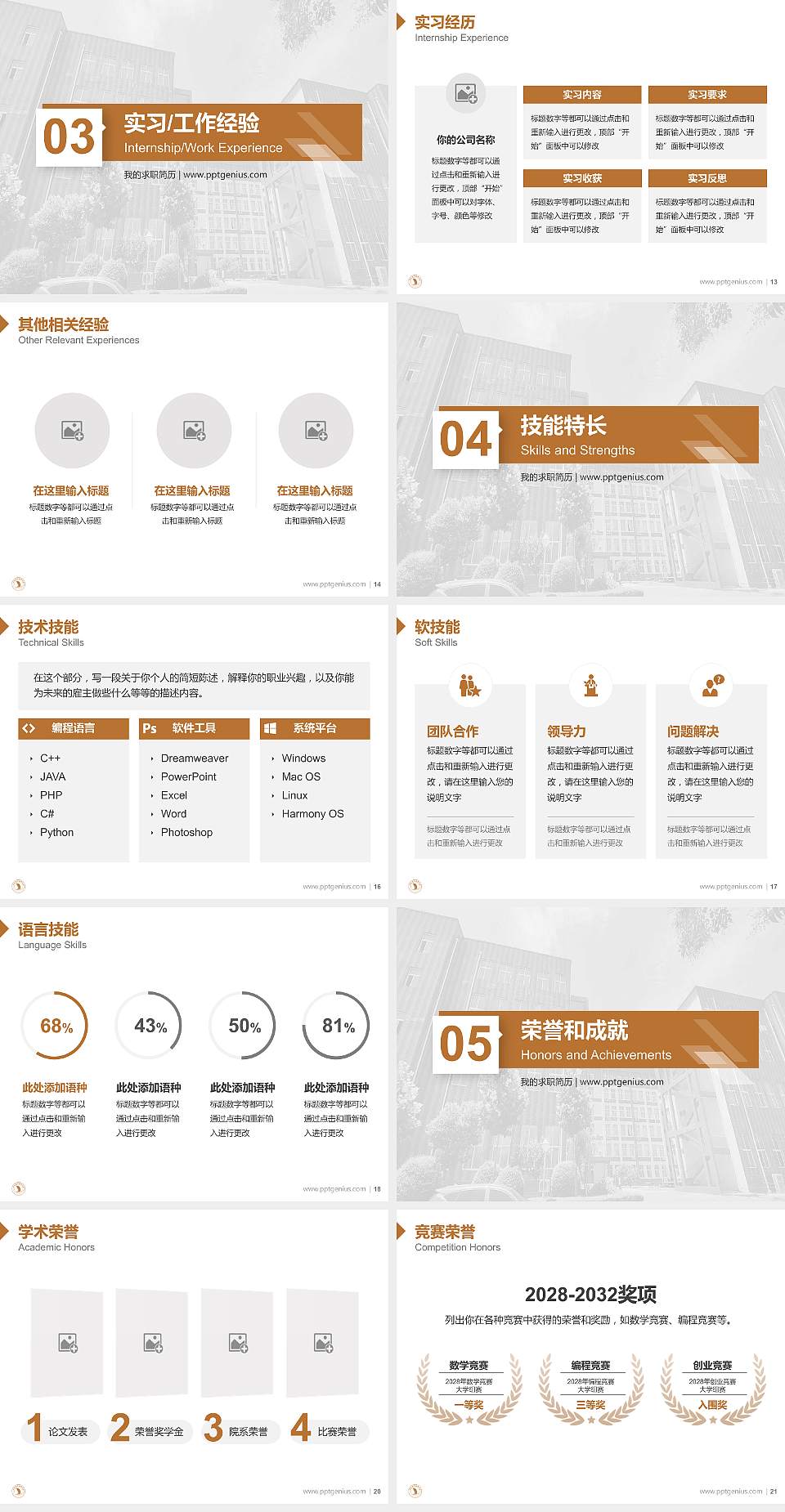 洛阳商业职业学院教师/学生通用个人简历PPT模板4:3格式幻灯片预览图3