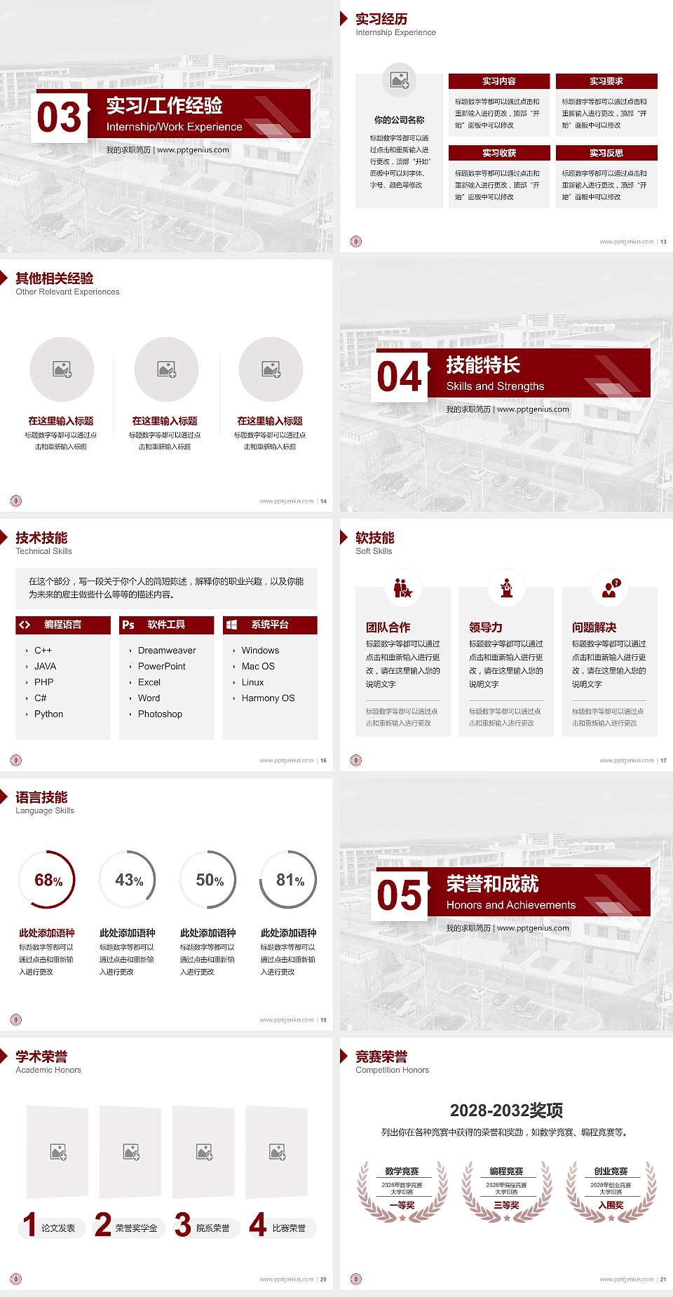 赣东职业技术学院教师/学生通用个人简历PPT模板4:3格式幻灯片预览图3