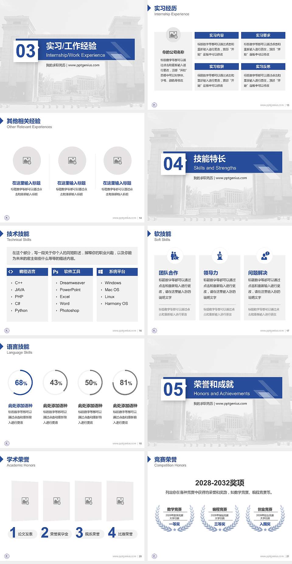 江西职业技术大学教师/学生通用个人简历PPT模板4:3格式幻灯片预览图3