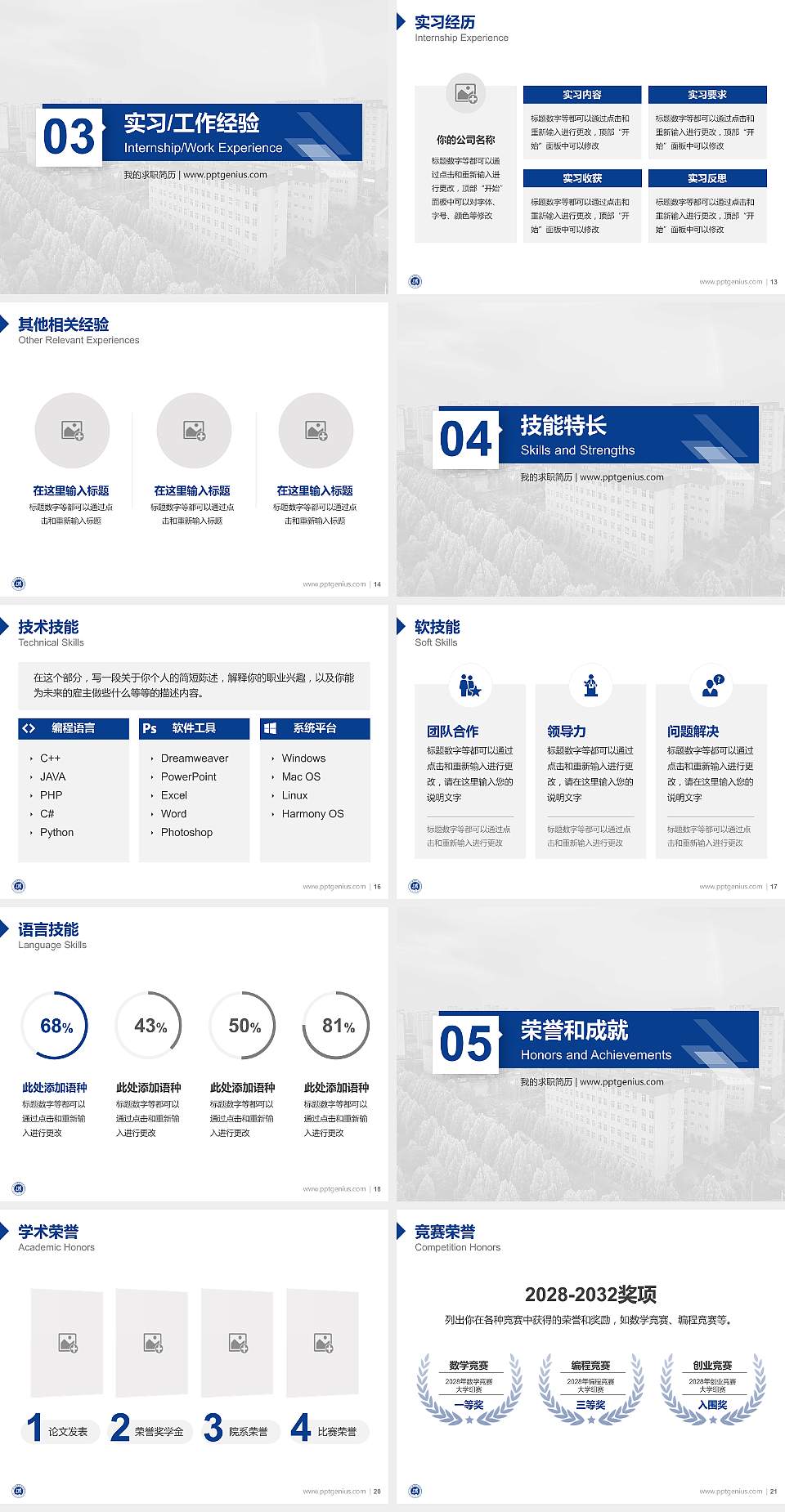 周口城市职业学院教师/学生通用个人简历PPT模板4:3格式幻灯片预览图3