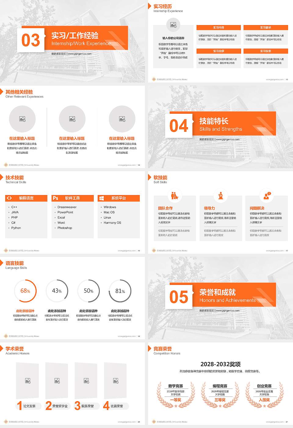 贵州传媒职业学院教师/学生通用个人简历PPT模板16:9格式幻灯片预览图3
