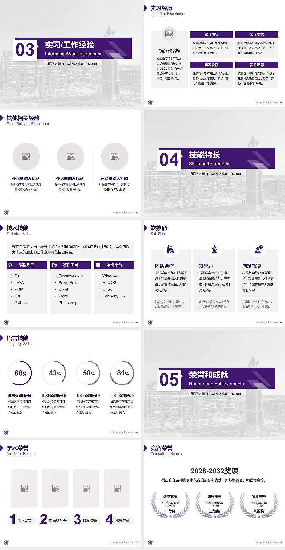 海南东方新丝路职业学院教师/学生通用个人简历PPT模板4:3格式幻灯片预览图3