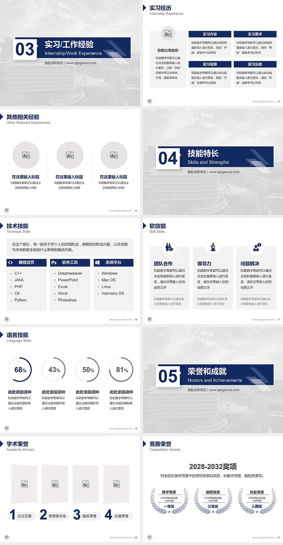 豫北医学院教师/学生通用个人简历PPT模板4:3格式幻灯片预览图3