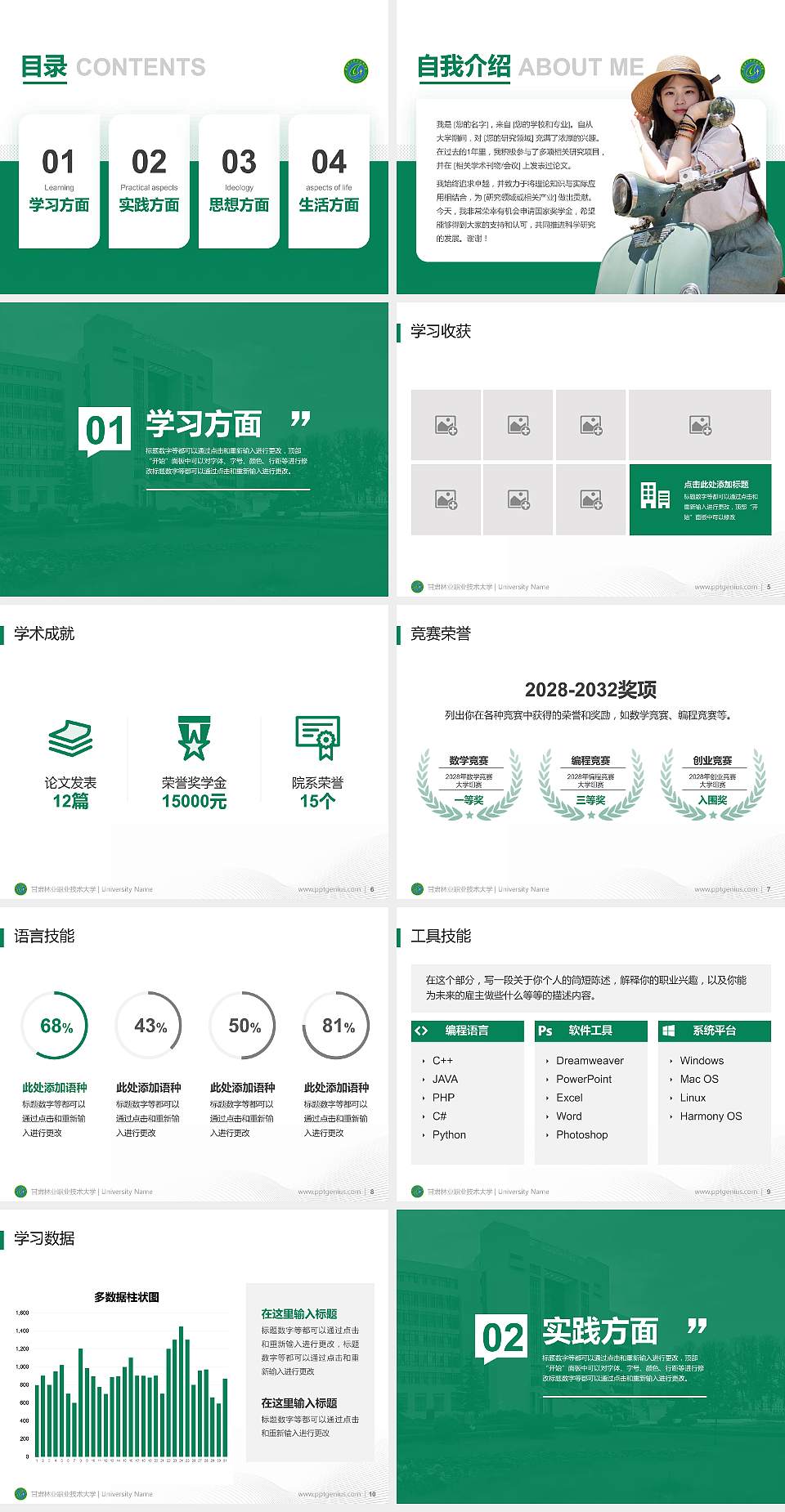 甘肃林业职业技术大学专用国家奖学金答辩PPT模板4:3格式幻灯片预览图2