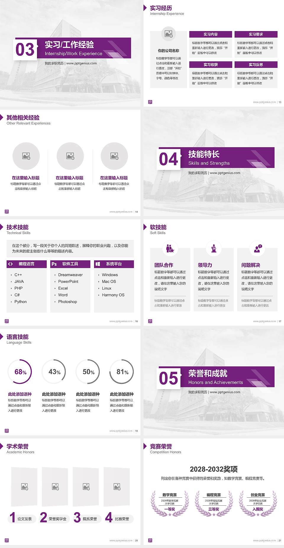 深圳理工大学教师/学生通用个人简历PPT模板4:3格式幻灯片预览图3