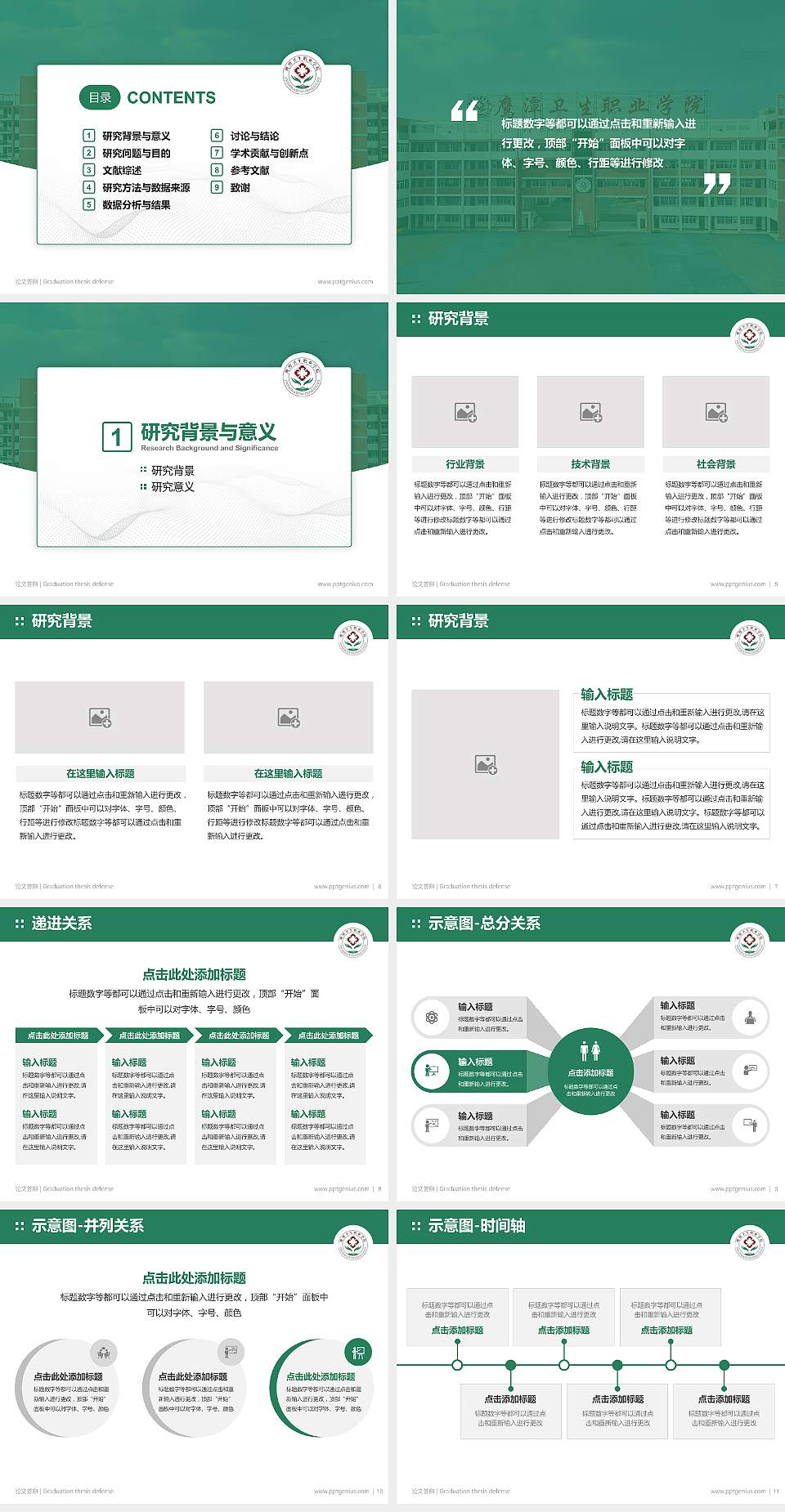鹰潭卫生职业学院论文答辩标准PPT模板4:3格式幻灯片预览图2