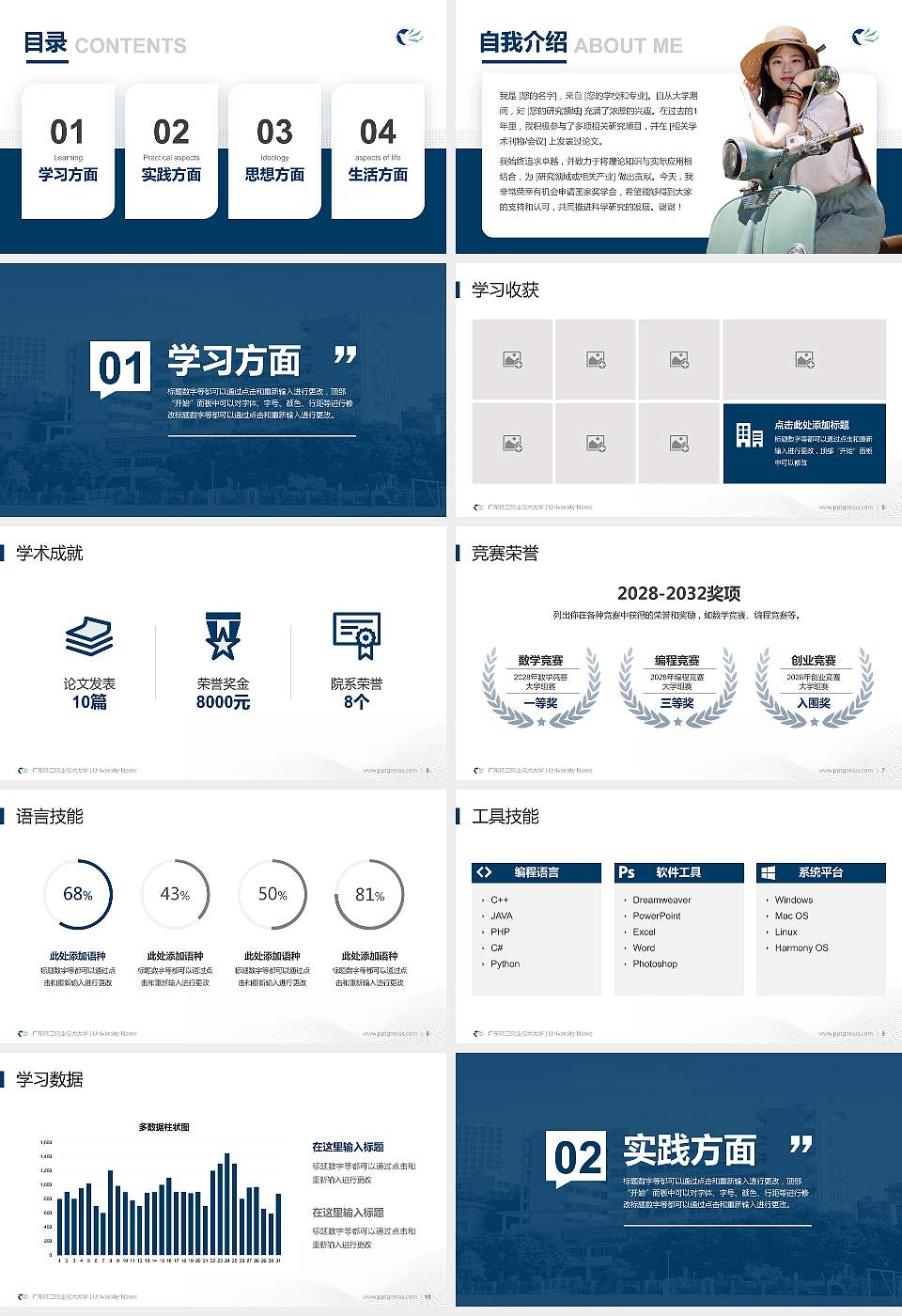 广东轻工职业技术大学专用国家奖学金答辩PPT模板16:9格式幻灯片预览图2