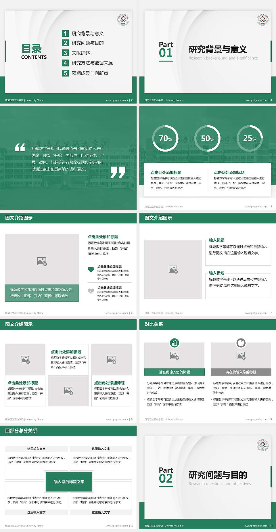 鹰潭卫生职业学院硕士研究生/本科生毕业论文答辩/开题报告通用PPT模板4:3格式幻灯片预览图2