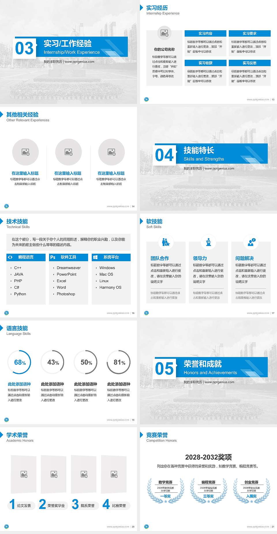 海口旅游职业学院教师/学生通用个人简历PPT模板4:3格式幻灯片预览图3