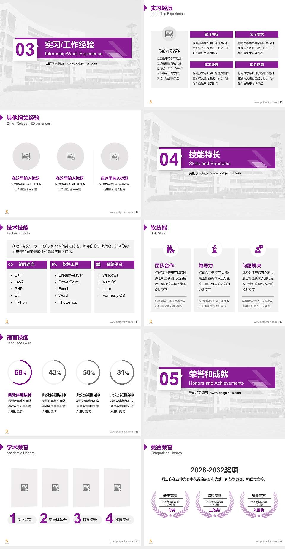 郑州软件职业技术学院教师/学生通用个人简历PPT模板4:3格式幻灯片预览图3
